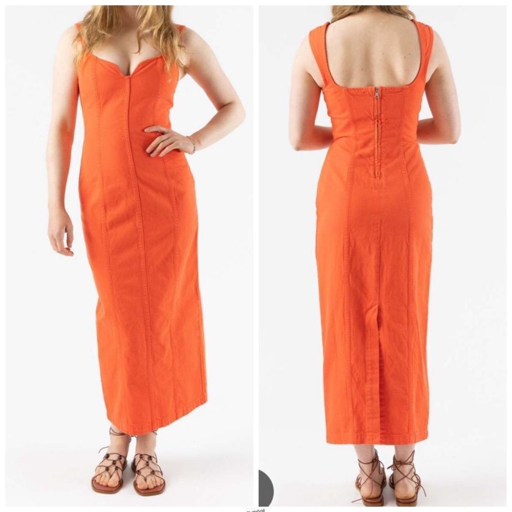 Revolve Mara Hoffman Poppy Orange Sleeveless Denim Midi Dress NWOT Size 2 - Picture 2 of 9